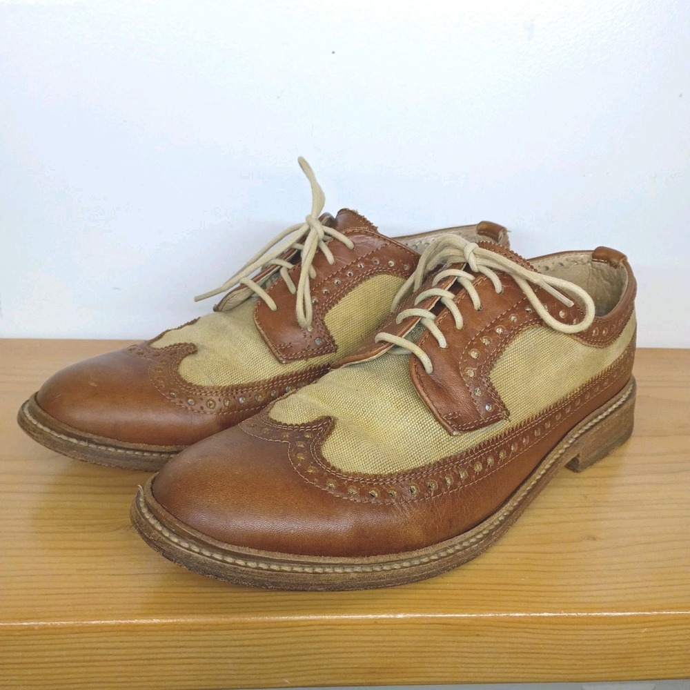 Frye Company John A. Frye Wingtip Oxford Men's 10D Brown Leather Canvas Brogue‎